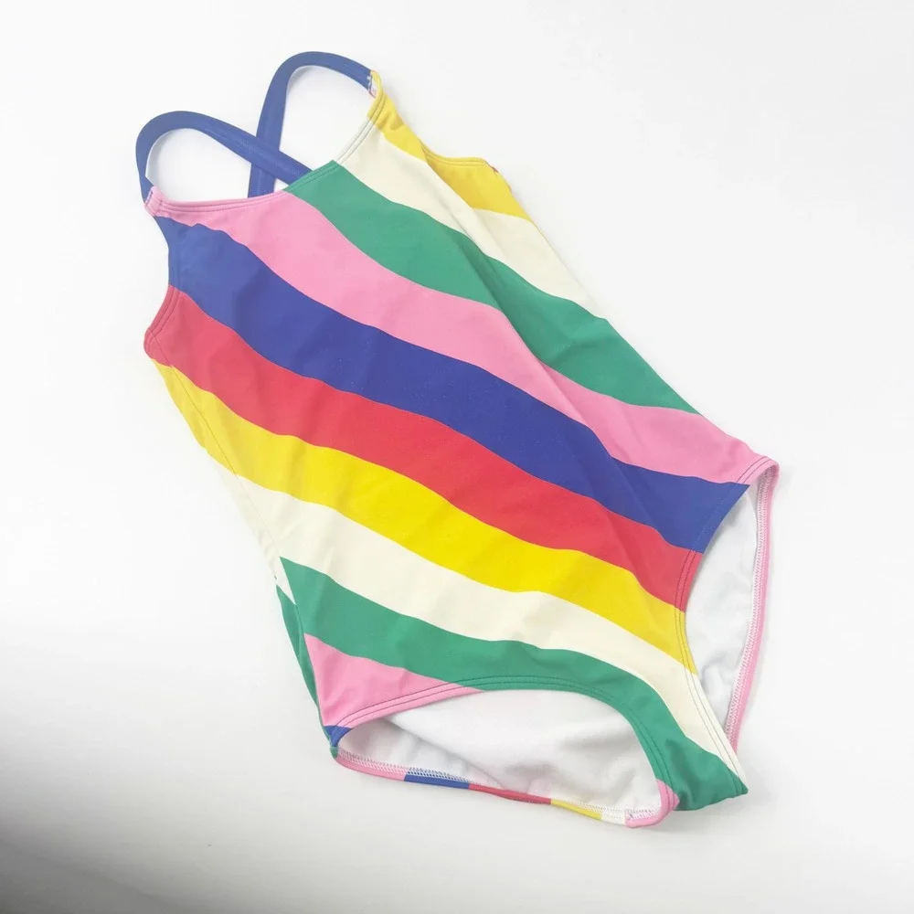 Mini Boden Girls Rainbow Diagonal Stripe One Piece Swimsuit 9-10Y 140cm